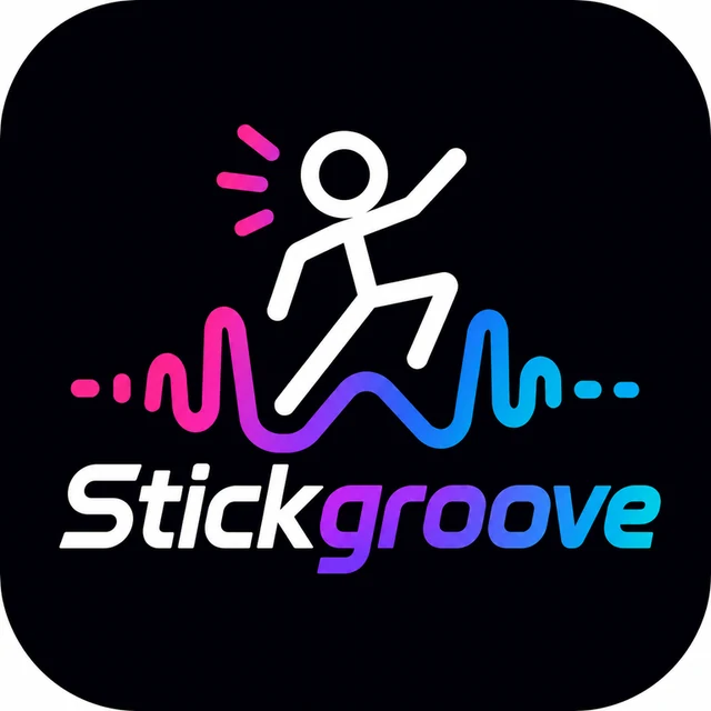Stickgroove app icon with a dancing stick figure over a colourful waveform
